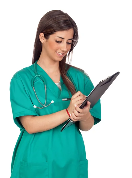Attraente ragazza medica con un appunti — Foto Stock