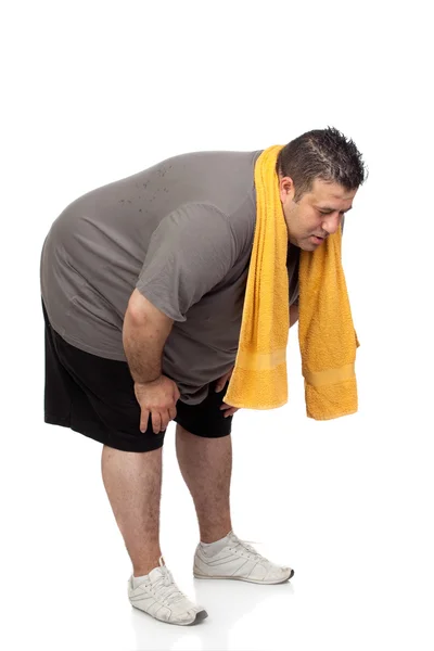 Hombre gordo jugando deporte — Foto de Stock