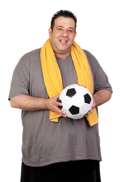 Dicker Mann mit Fußball — Stockfoto