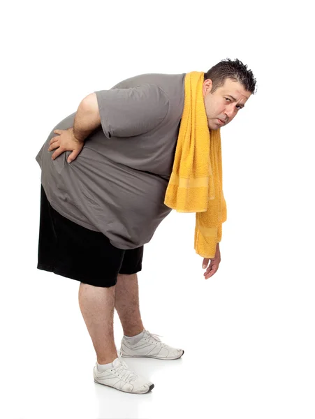 Hombre gordo jugando deporte — Foto de Stock