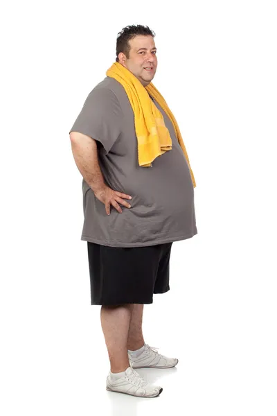 Tlustý muž hraje sport — Stock fotografie