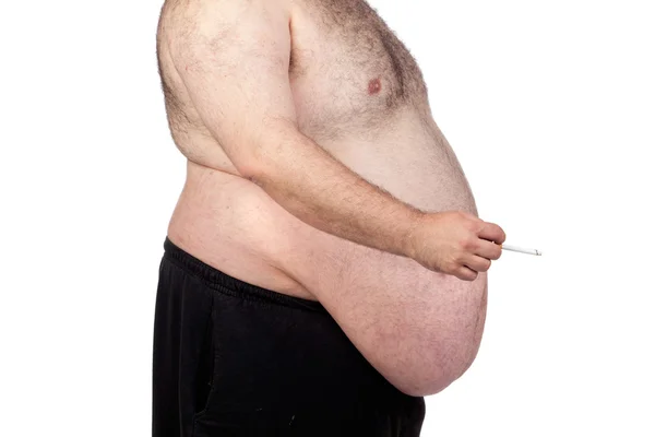 Fat man smoking — Stock Photo, Image