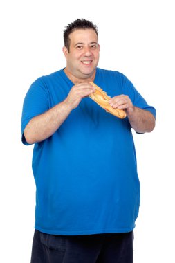 Happy fat man with a large bread clipart