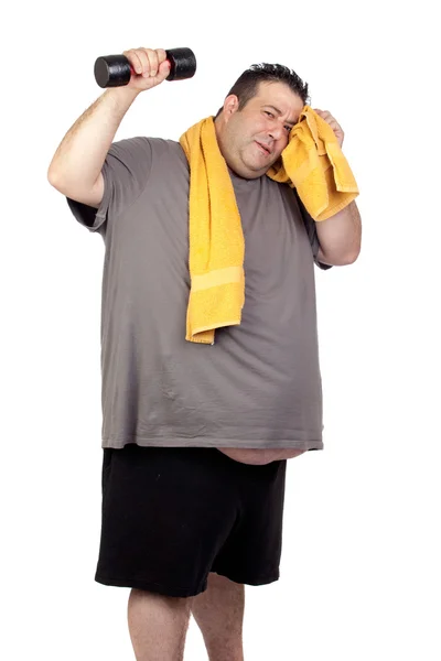 Fat man playing sport — Stock Photo, Image