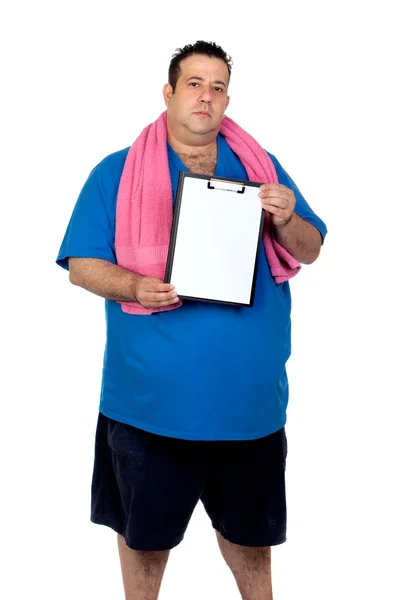 Fat man met een blanco papier — Stockfoto