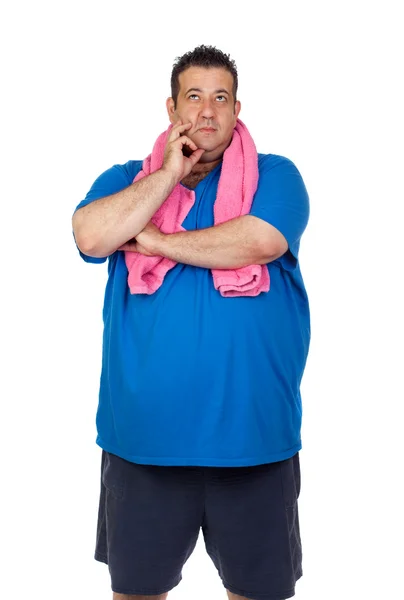 Pensive fat man playing sport — Stock Photo, Image