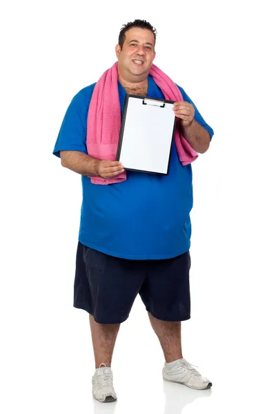 Fat man met een blanco papier — Stockfoto