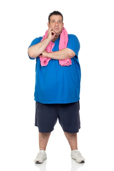 Pensive fat man playing sport — Stock Photo, Image