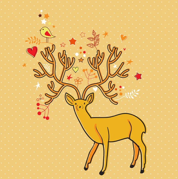 鹿と鳥と様式化されたカード — ストックベクタ