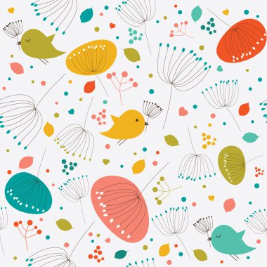 Seamless floral pattern with birds and flowers clipart