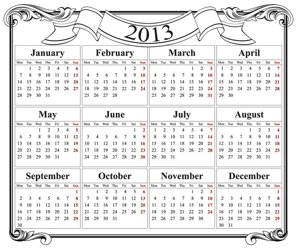2013 retro kalenderrutnätet — Stock vektor