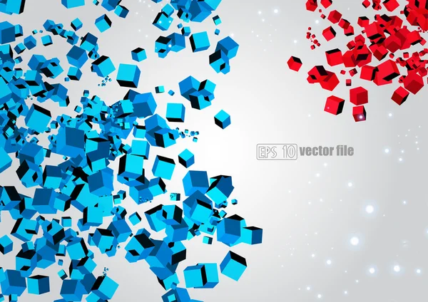 Giro caótico abstracto 3D de cubos de colores — Vector de stock