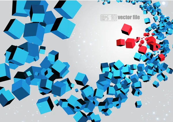 3D abstract chaotische werveling van gekleurde kubussen — Stockvector