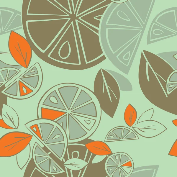 緑の背景に柑橘類のシームレスなパターン — ストックベクタ