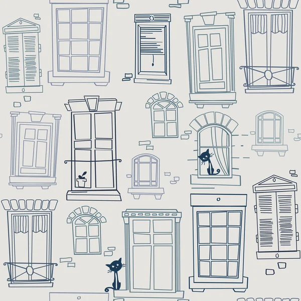 Illustration mit Fenstern, nahtloses Muster — Stockvektor