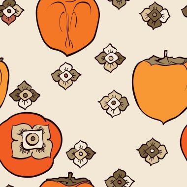 Persimmon seamless pattern Asian Traditional Painting clipart