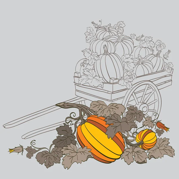 Zucche in carro, con colori autunno autunno — Vettoriale Stock