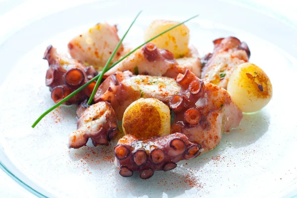 Octopus appetizer with small potatoes. — Stock Photo, Image