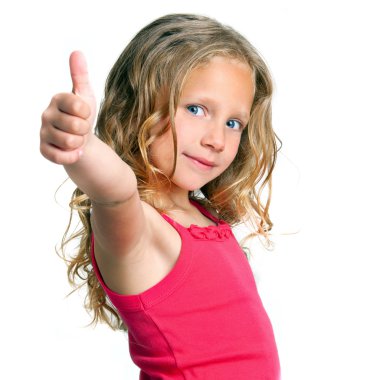 Cute girl holding thumbs up clipart