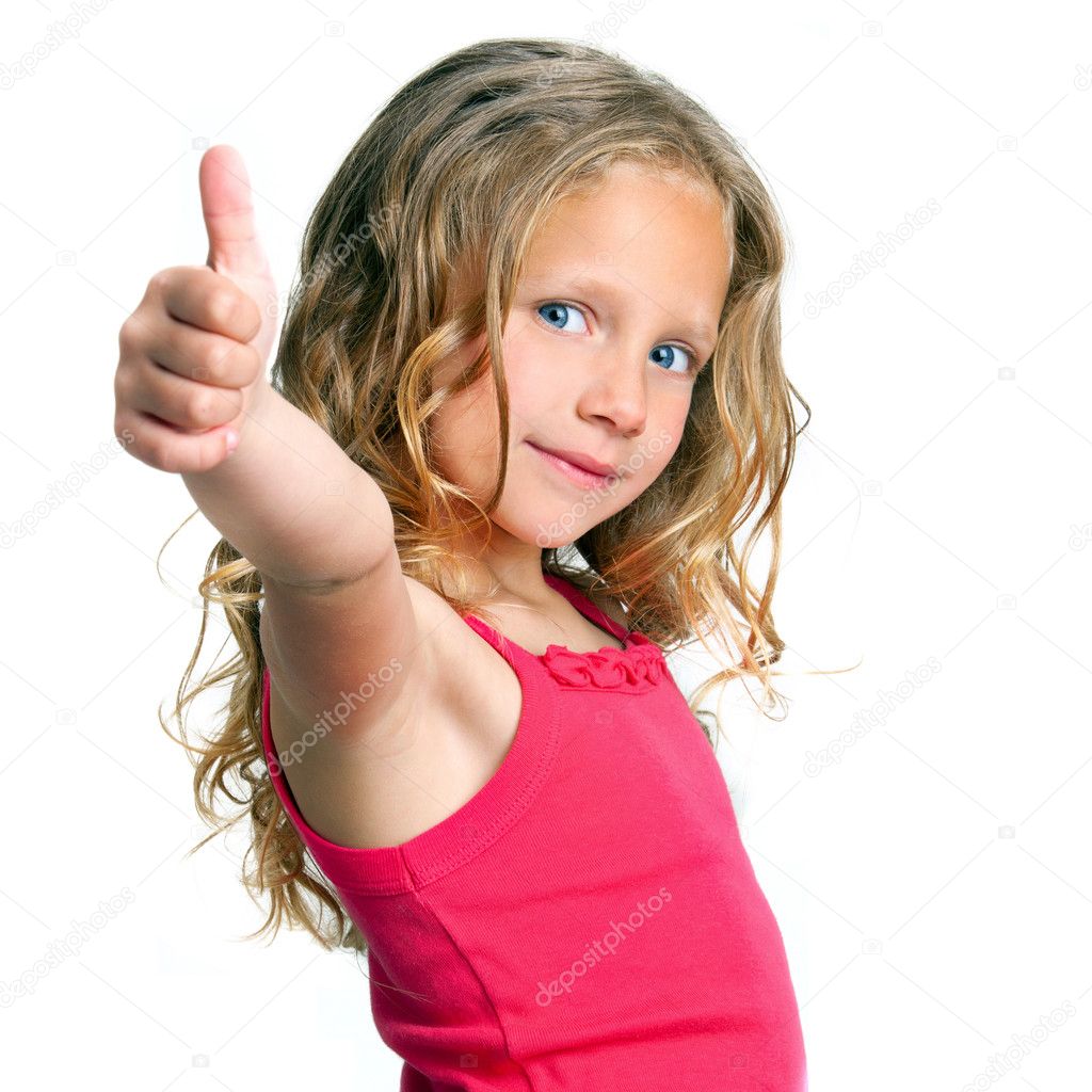 Cute girl holding thumbs up