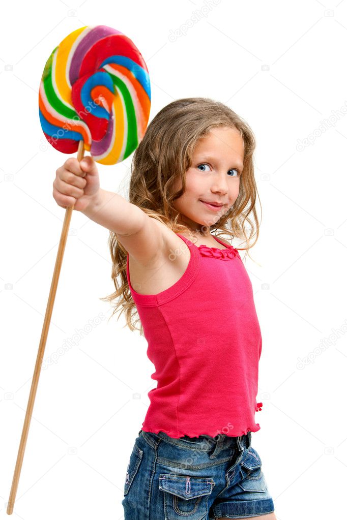 Cute girl holding candy stic. Stock Photo by ©karelnoppe 11302035