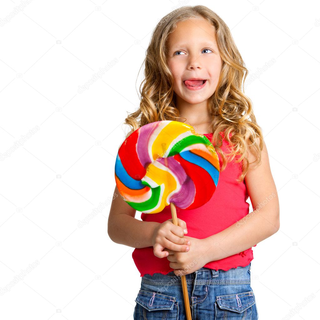Portrait of cute girl with candy.