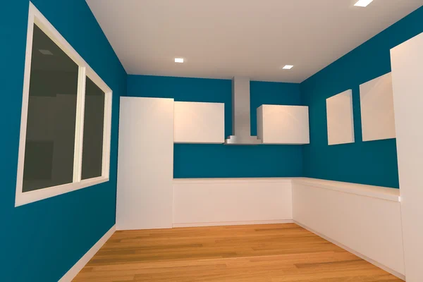 Blauwe keuken kamer — Stockfoto