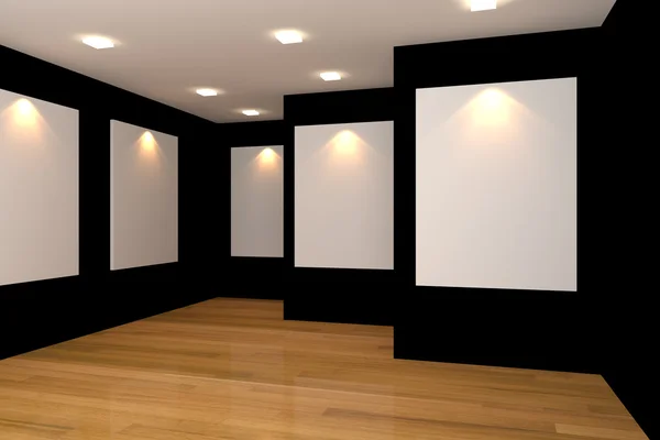 Sala de galeria preta vazia — Fotografia de Stock