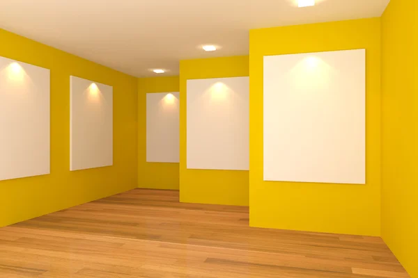 Sala de galeria amarela vazia — Fotografia de Stock