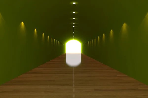 Pusty pokój zielony tunel — Zdjęcie stockowe