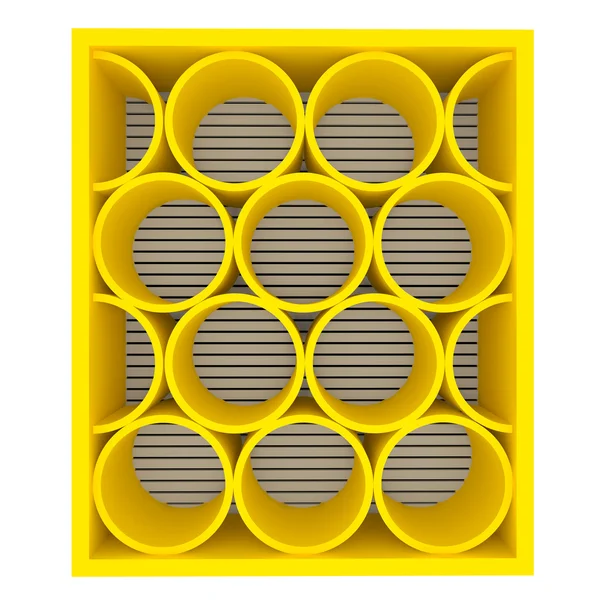 Prateleiras amarelas vazias arredondadas — Fotografia de Stock