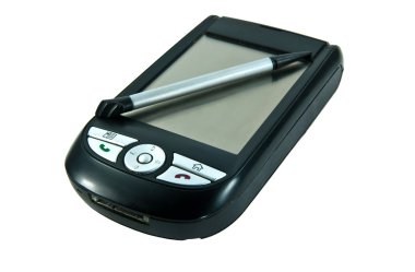 PDA ve izole kırpma yolu ile beyaz arka plan üzerinde stylus