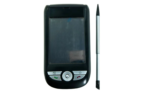 PDA a stylus izolovaných na bílém pozadí s ořezovou cestou — Stock fotografie