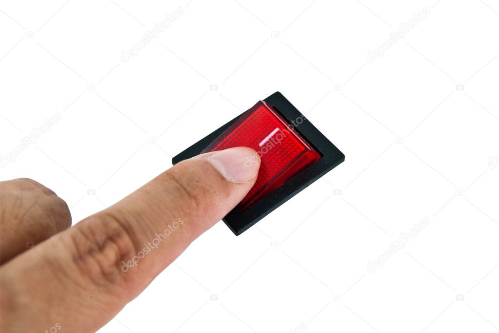 Hand turning off electrical switch with clipping path