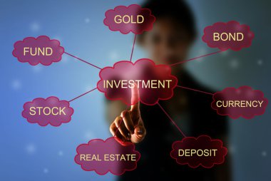 Business woman pointing investment concept clipart