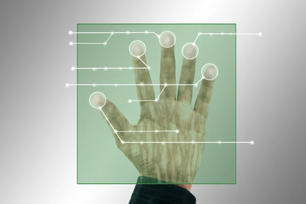 Hand och finger röra på virtuella skärmen — Stockfoto
