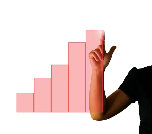 Podnikání žena ruka ukazuje rostoucí graf — Stock fotografie