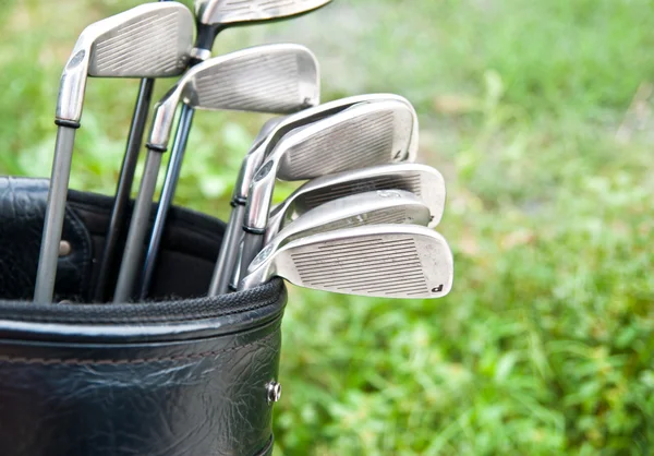 Close up of golf clubs in golfbag — Stock Photo, Image