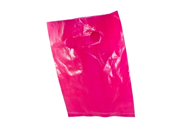 Primer plano de la bolsa de plástico rosa sobre fondo blanco — Foto de Stock