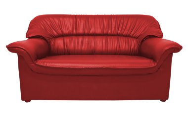 A modern red leather sofa isolated on the white with clipping path