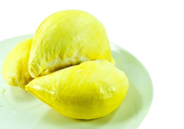 Primer plano de la carne de durian pelada en placa blanca — Foto de Stock