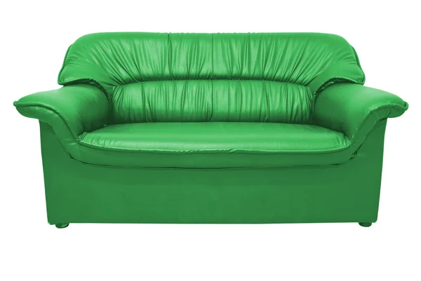 A modern green leather sofa isolated on the white with clipping path — Stockfoto