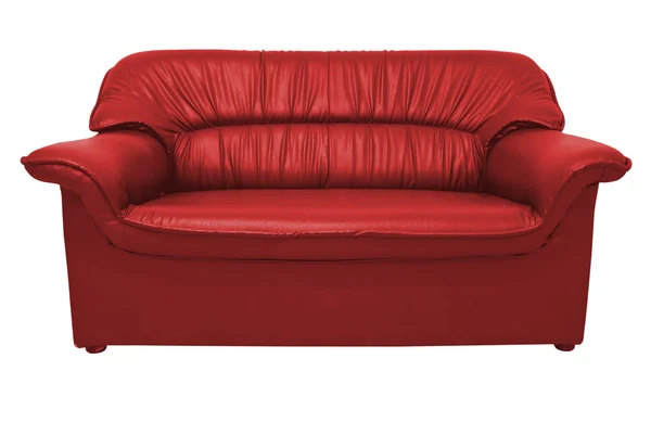 A modern red leather sofa isolated on the white with clipping path — Stockfoto