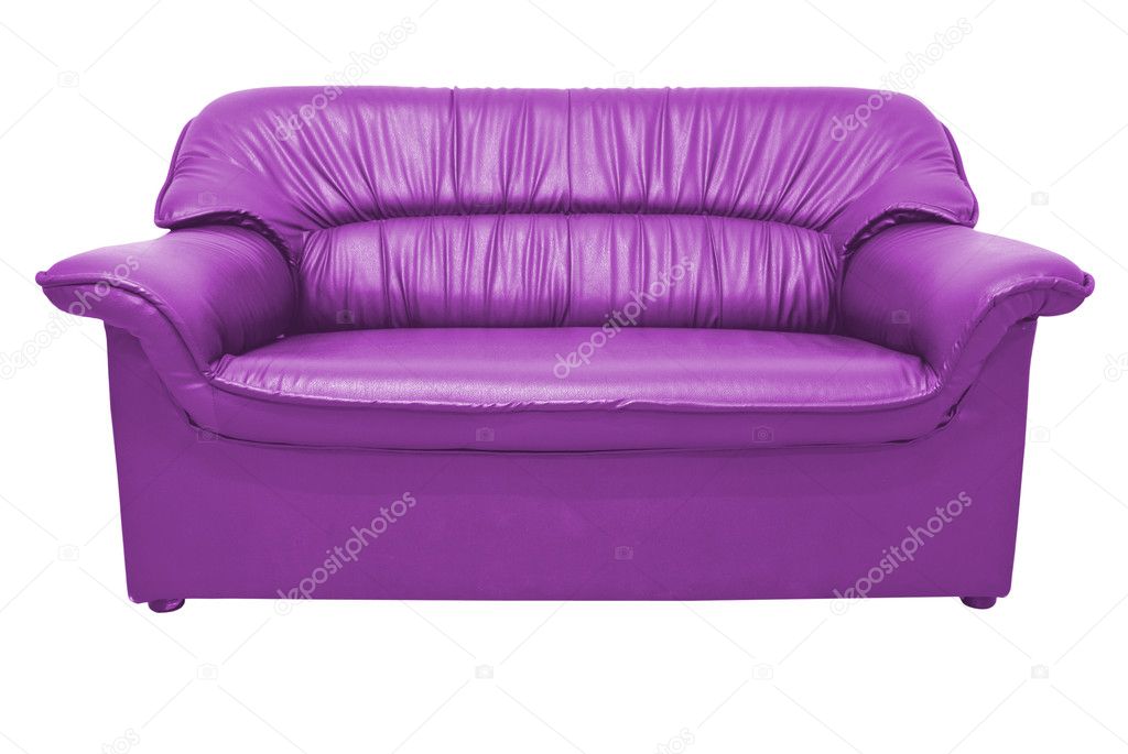 A modern purple leather sofa isolated on the white with clipping path