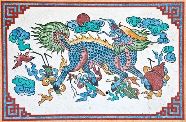 Čínský styl olejomalba umění, kilin pohádky zvíře — Stock fotografie