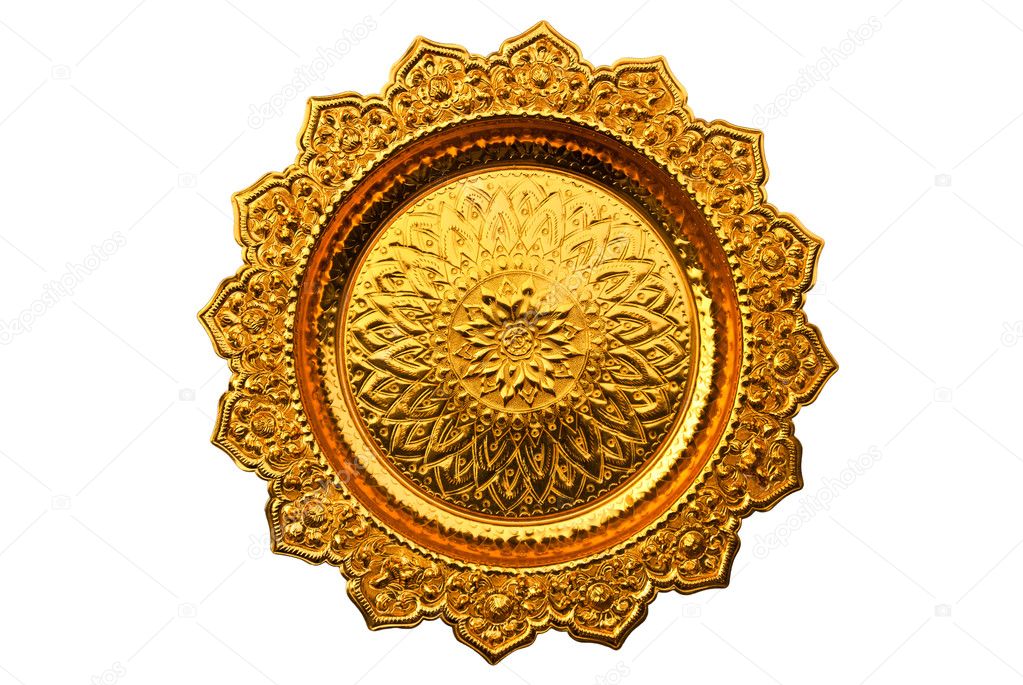 Top view of Thai style golden tray