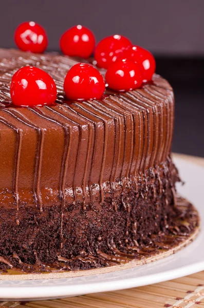 Chocolate Fudge Cake with Cherries — Stock Photo, Image