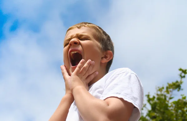Magoado, gritando menino pré-adolescente — Fotografia de Stock