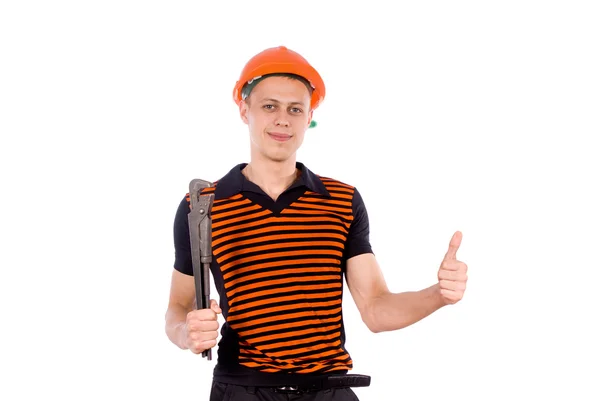 Builder with gas key — Stock Photo, Image