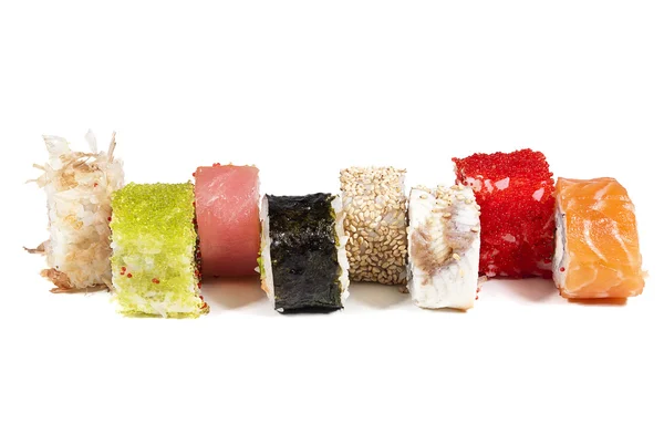 Różne sushi na białym tle jasne — Zdjęcie stockowe